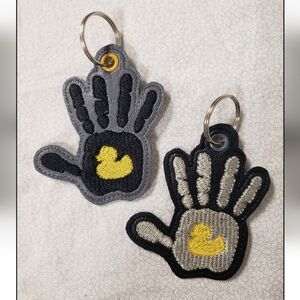Hand crafted Set of 2 Embroidered Jeep Handwave with Duck Keychain